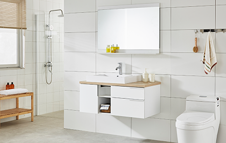 Gabinete de baño, tocador de baño, espejo LED, puertas de baño, espacio